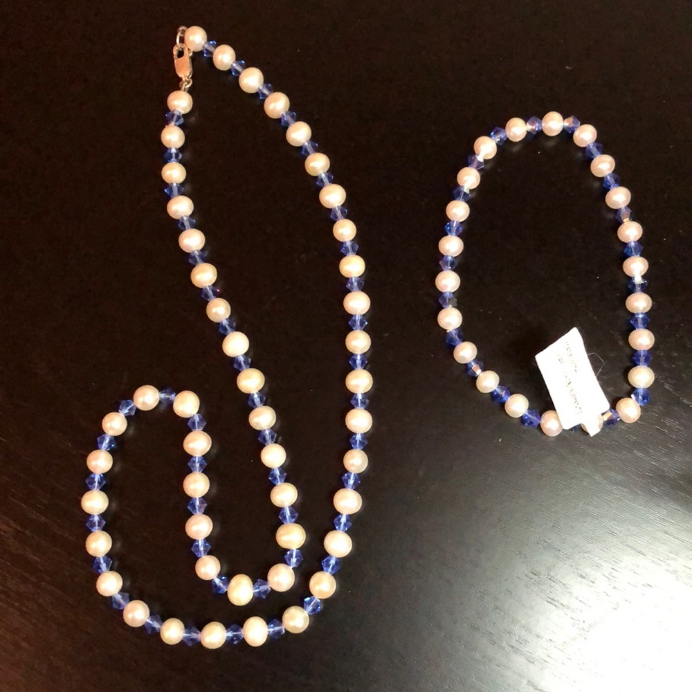 2pc genuine Pearl & Swarovski Elements, necklace bracelet NEW